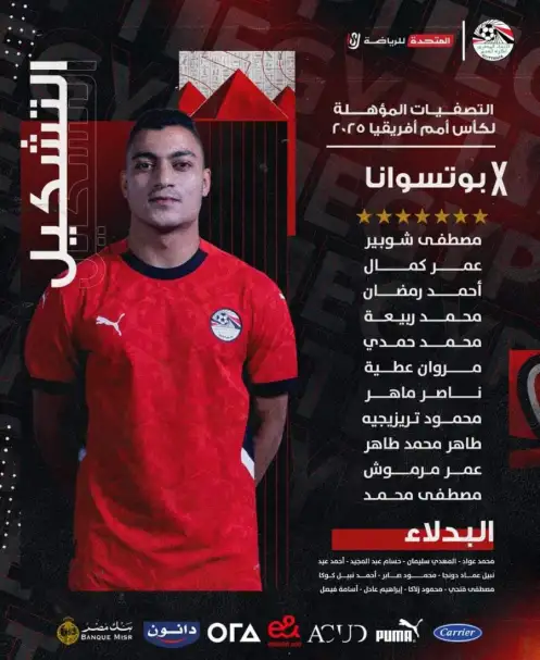 تشكيلة منتخب مصر لمواجهة بوتسوانا في كأس الأمم الأفريقية 2025.
