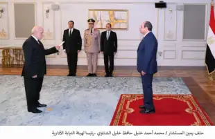 المستشار محمد الشناوي يؤدي اليمين أمام الرئيس السيسي لتعيينه رئيسًا للنيابة الإدارية