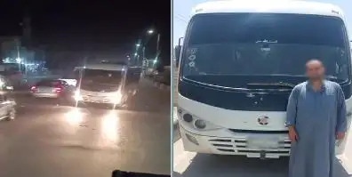 ضبط قائد سيارة مينى باص يسير عكس الاتجاه بالشرقية
