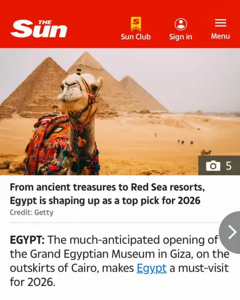 The Sun: مصر ضمن أفضل 10 وجهات سياحية عالمية للزيارة في 2026