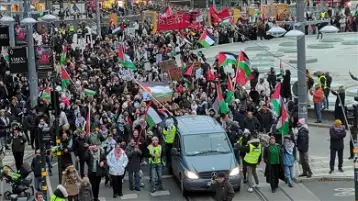 متظاهرون في ستوكهولم يحتجون ضد هجوم إسرائيل على أسطول الصمود